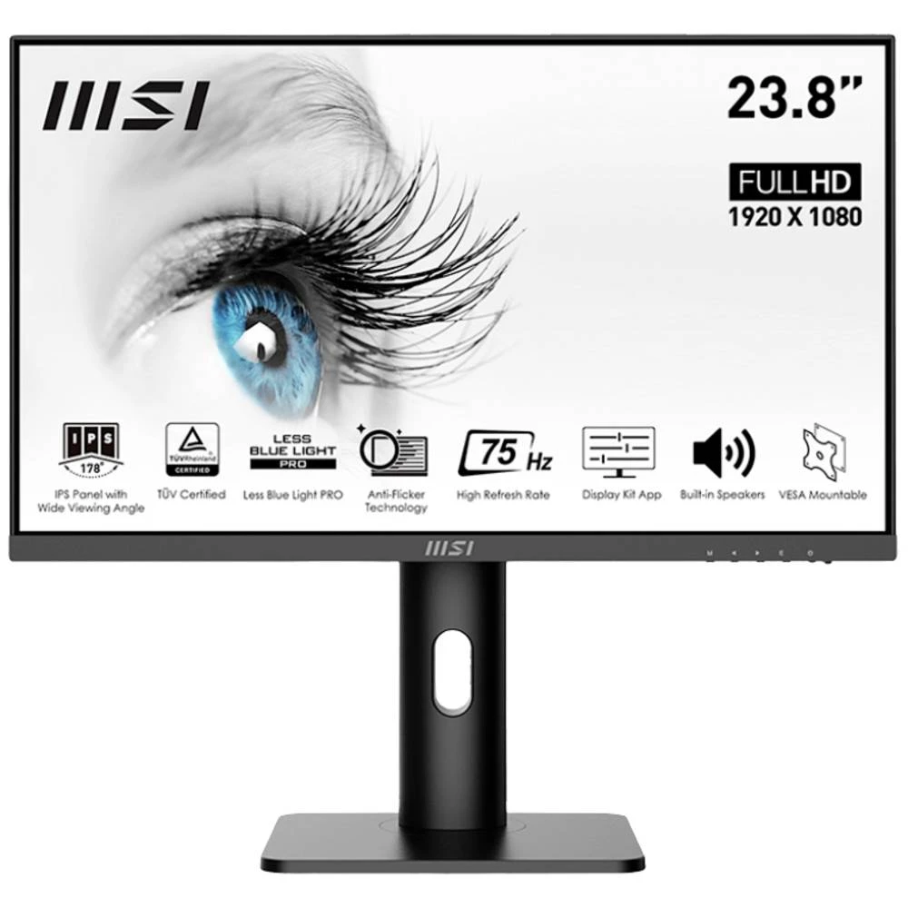 MSI PRO MP243PDE LED zaslon 60.5 cm (23.8 palac) Energetska učinkovitost 2021 E (A - G) 1920 x 1080 piksel Full HD 5 ms DisplayPort, HDMI™, slušalice (3.5 mm jack) IPS LED slika