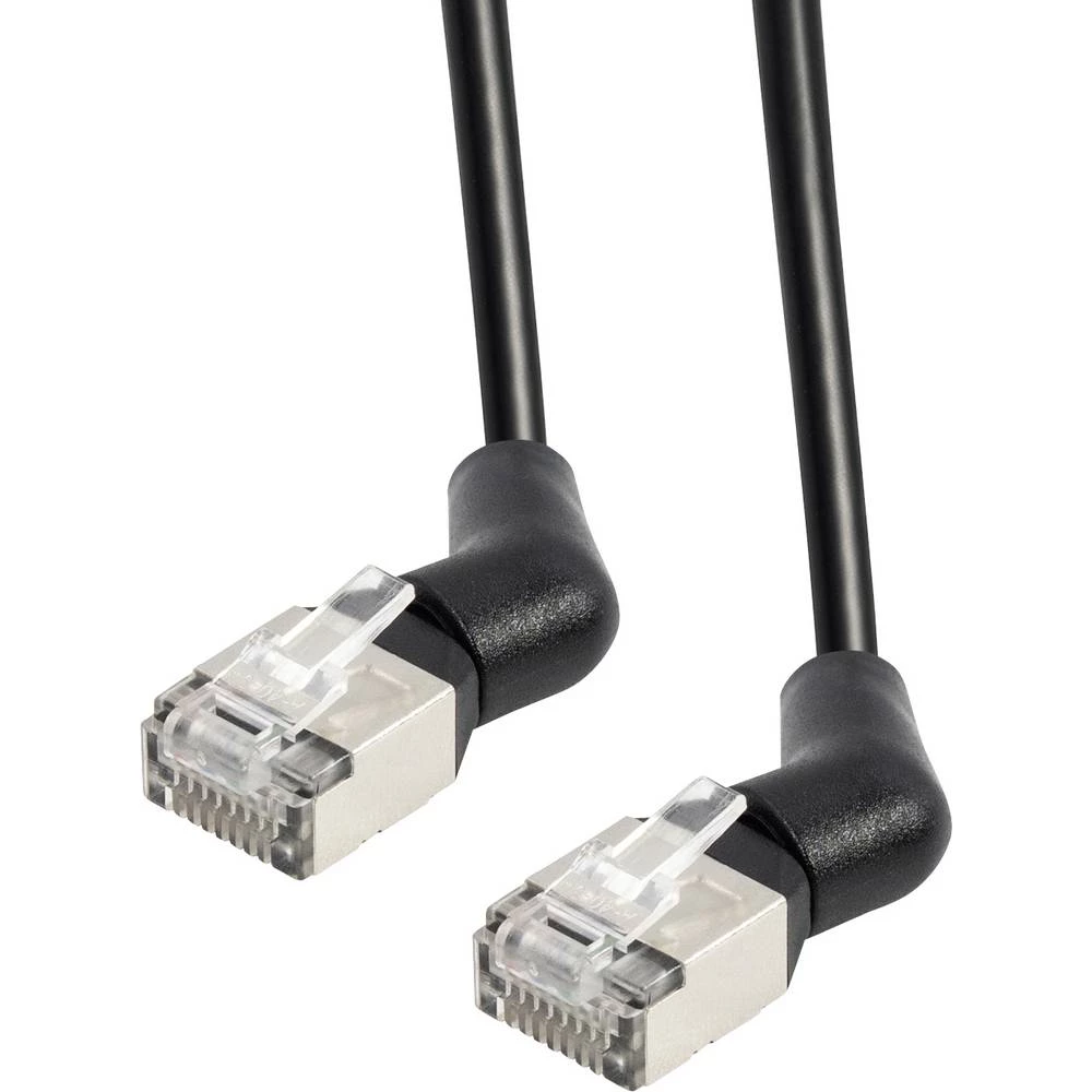 Maxtrack TI53-2L RJ45 mrežni kabel, Patch kabel 10 Gbit/s, CAT 6a U/FTP 2 m crna konektori s rotacijom od 360° 1 kom. slika