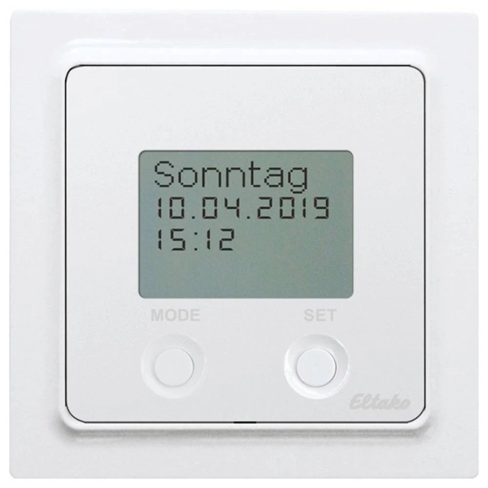 Radio senzorski mjerač vremena u E-Designu55 sa zaslonom, čisto bijeli sjajni FSU55ED/230V-wg Eltako radijski uklopni sat nadžbukna slika
