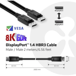 club3D DisplayPort Priključni kabel [1x Muški konektor DisplayPort - 1x Muški konektor DisplayPort] 2 m Crna slika