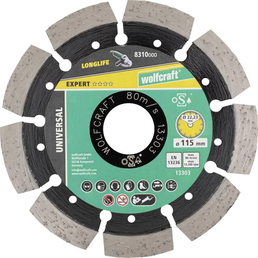 Wolfcraft 8310000 dijamantna rezna ploča 115 mm 1 kom. beton, klinker, prirodni kamen, plavac, pješčano-vapnena cigla slika