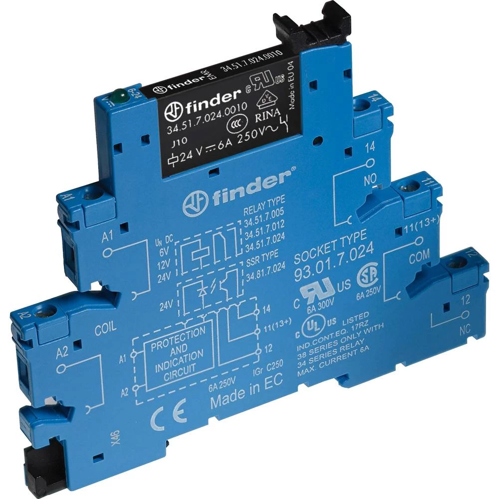 Finder 38.51.7.024.5050 relejni modul Nazivni napon: 24 V/DC Prebacivanje struje (maks.): 6 A 1 prebacivanje Tray 1 kom. slika
