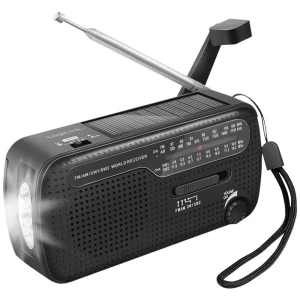 LogiLink SP0061 radio za hitne slučajeve FM, AM, UKW (1014) radio za hitne slučajeve, USB funkcija punjenja baterije, ručna obrtaljka, funkcija Powerbank, solarni panel, džepna svjetiljka crna slika
