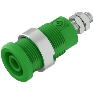 Sigurnosna banana utičnica Ø4 mm s okruglom maticom Ø14,5 mm, M4 navojnim svornjakom i terminalom šesterokutnih matica, zelena Electro PJP 3265-C-CD1-V sigurnosni laboratorijski ženski konektor   z... slika
