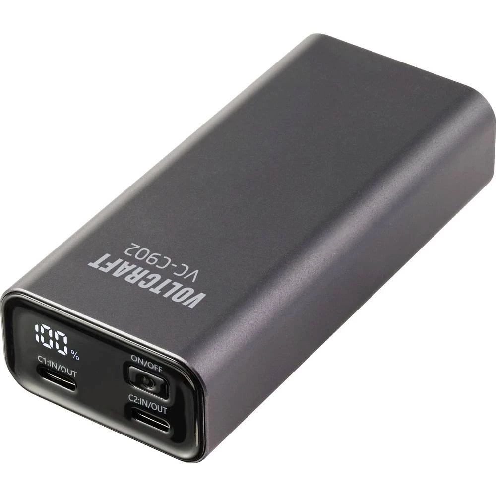 VOLTCRAFT VC-C902 powerbank (rezervna baterija) 10000 mAh Power Delivery 3.0 Li-Ion siva (mat) prikaz statusa slika