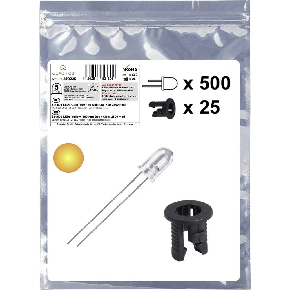 Quadrios 25O225 LED komplet žuta okrugli 5 mm 2500 mcd 20 mA 2.0 V slika