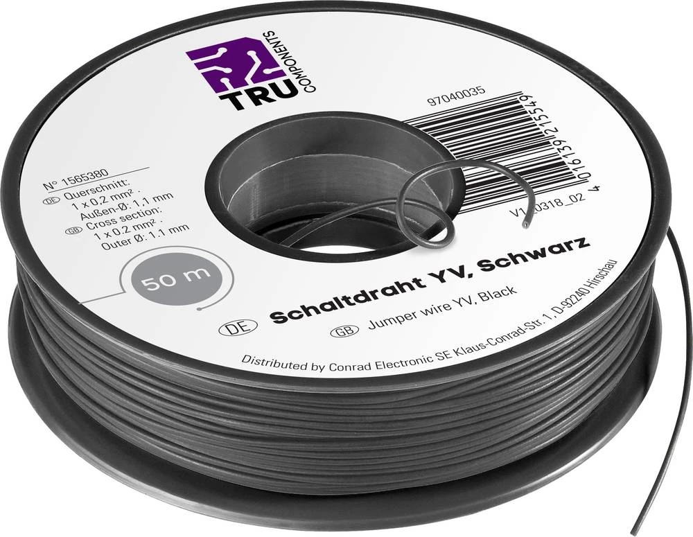 Spojna žica Yv 1 x 0.20 mm&sup2; crne boje TRU COMPONENTS 1565380 50 m slika