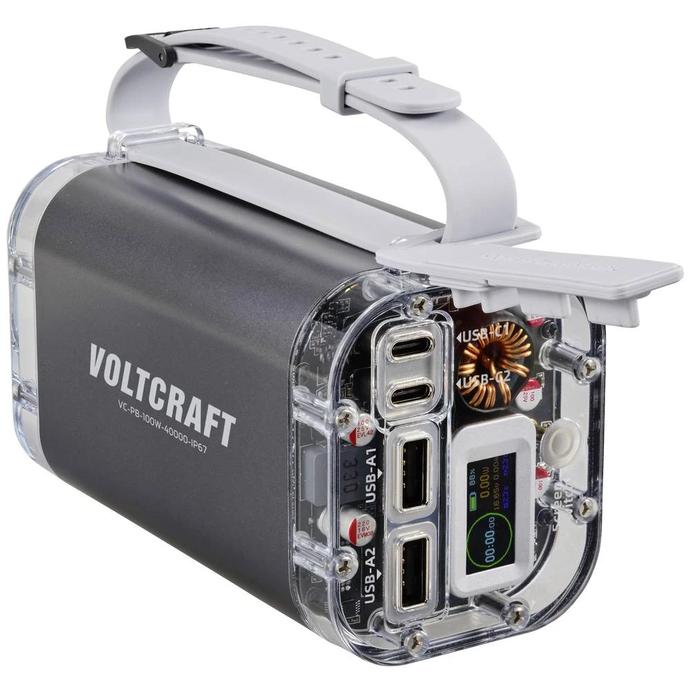 VOLTCRAFT VC-PB-100W-40000-IP67 powerbank (rezervna baterija) 40000 mAh Power Delivery LiPo aluminijsko-siva boja LED dž slika