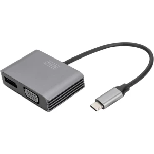 Digitus DA-70827 DisplayPort / RGB / USB-C® adapter [1x USB-C® - 2x ženski konektor DisplayPort, ženski konektor VGA] crna sa zaštitom, okrugli 0.2 m slika