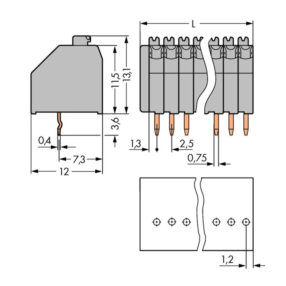WAGO 250-303 opružna blok spojka 0.50 mm² Broj polova (broj) 3 siva 520 St. slika