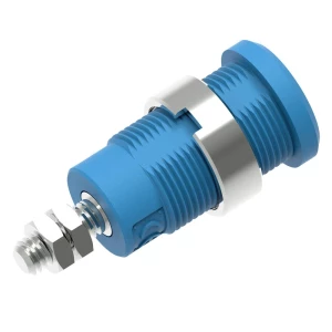 Sigurnosna banana utičnica Ø4 mm s okruglom maticom Ø14,5 mm, M4 navojnim svornjakom i šesterokutnom maticom, plava Electro PJP 3265-C-CD1-BL sigurnosni laboratorijski ženski konektor   plava boja ... slika