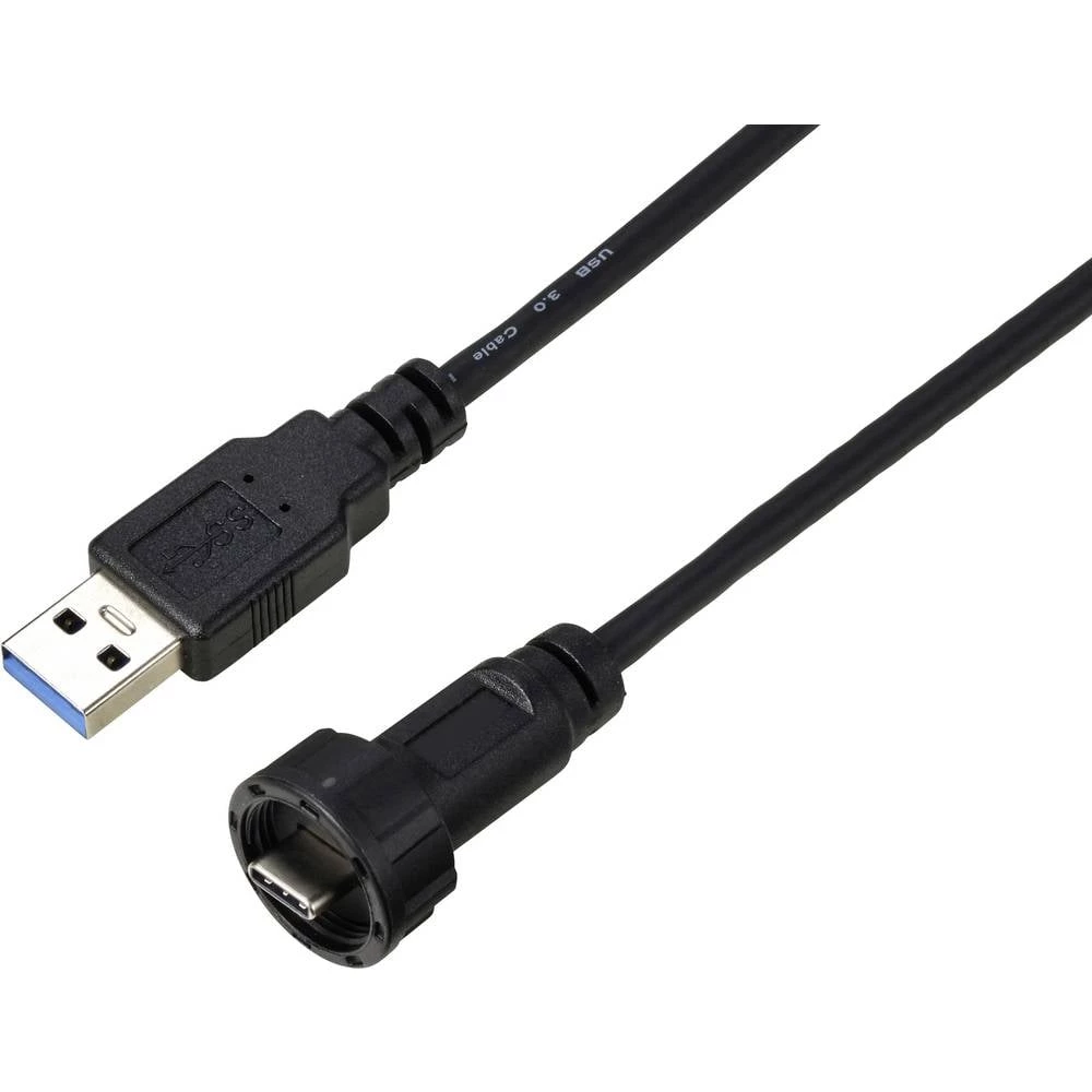 USB Type-C® 3.0 muški na USB muški IP67 (navojni) kabel 0,5 m TC-E10T-MT3-MWA/MU3-NWA-0.5PV-S Vodootporni plastični kabe slika