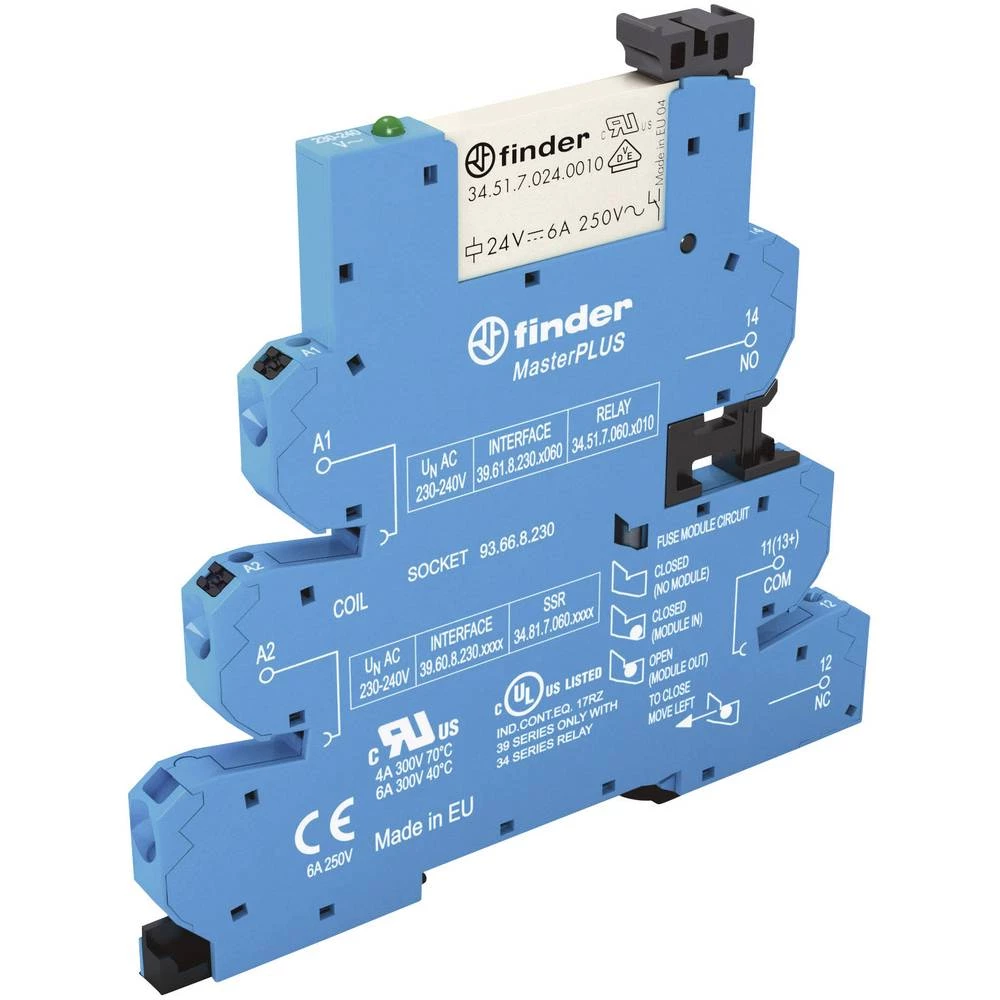 Spojni relej 10 ST 24 V/DC, 24 V/AC 6 A 1 prebacivanje Finder 39.61.0.024.0060 slika