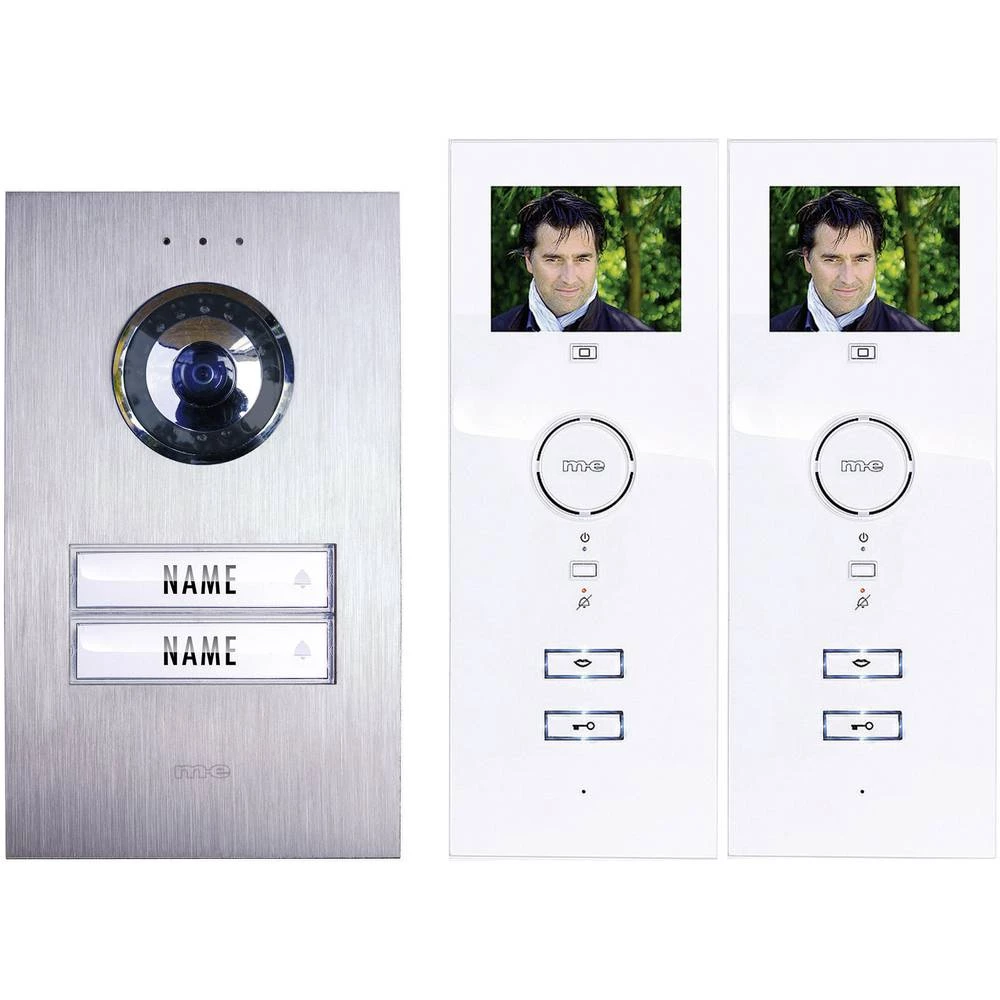m-e modern-electronics Vistadoor video portafon za vrata žičani kompletan set 2 obiteljske kuće srebrna, bijela slika