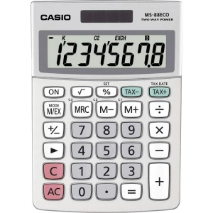 Stolni kalkulator Casio MS-88ECO Srebrna Zaslon (broj mjesta): 8 solarno napajanje, baterijski pogon (Š x V x d) 103 x 31 x 145 slika