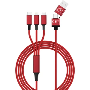 Smrter USB kabel za punjenje USB 2.0 USB-A utikač, USB-C™ utikač, Apple Lightning utikač, USB-Micro-B utikač 1.20 m crve slika