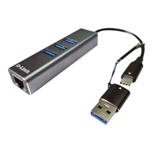 D-Link DUB-2332 USB-C/USB na Gigabit Ethernet adapter s 3 USB 3.0 priključka D-Link DUB-2332 4 ulaza USB kombinirani hub  antracitna boja slika