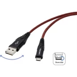 Renkforce USB kabel USB 2.0 USB-A utikač, USB-Micro-B utikač 2.00 m crna/crvena izuzetno robusni opleteni štit, utikač p