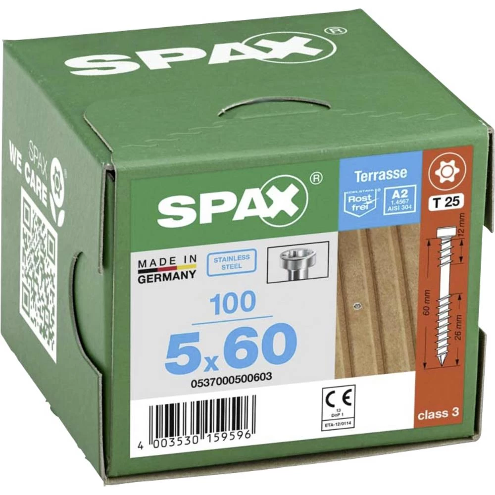 SPAX 0537000500603 R 88192 Zylinderkopf T-STAR vijak za drvo 5 mm 60 mm T-STAR plus nehrđajući čelik A2 100 kom. slika
