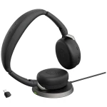Jabra Evolve2 65 Flex Link380c MS + Ladepad računalo On Ear Headset Bluetooth® stereo crna poništavanje buke slušalice s mikrofonom, utišavanje mikrofona, kontrola glasnoće, indukcija, sklopive