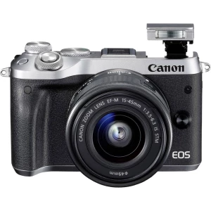 Sistemska kamera Canon EOS M6 Uklj. EF-M 15-45 mm IS STM 24.2 MPix Srebrna WiFi, Bluetooth, Full HD video zapis slika