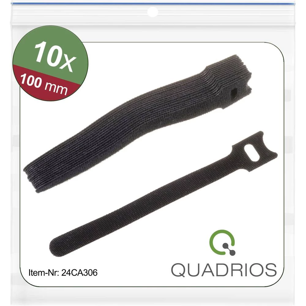 Quadrios 24CA306  prianjajuća kabelska vezica za povezivanje grip i mekana vunena tkanina (D x Š) 100 mm x 12 mm crna 10