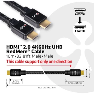 club3D HDMI Priključni kabel [1x Muški konektor HDMI - 1x Muški konektor HDMI] 10 m Crna slika
