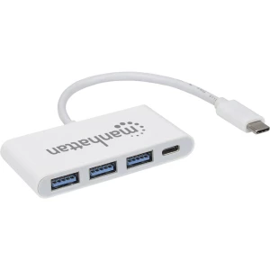Manhattan 3+1 ulaza USB 3.0 Hub S portom za brzo punjenje, Sa USB-C utikačem Bijela slika
