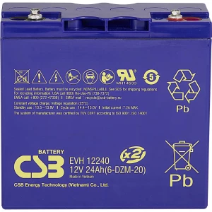 CSB Battery EVH 12240 EVH12240 olovni akumulator 12 V 24 Ah olovno-koprenasti (Š x V x D) 181 x 170 x 170 mm M5 vijčani slika