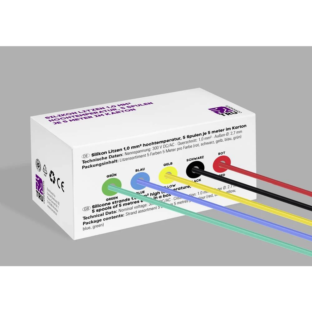 TRU COMPONENTS TC-14085020 silikonska žica 1.0 mm² crvena, crna, žuta, plava boja, zelena 1 Set slika