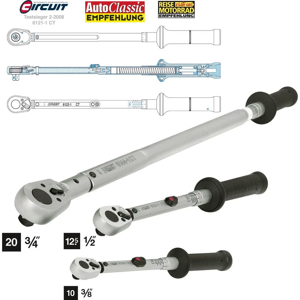 Hazet 6122-1CT 6122-1CT momentni ključ s preklopnom račnom 1/2" (12.5 mm) 40 - 200 Nm slika