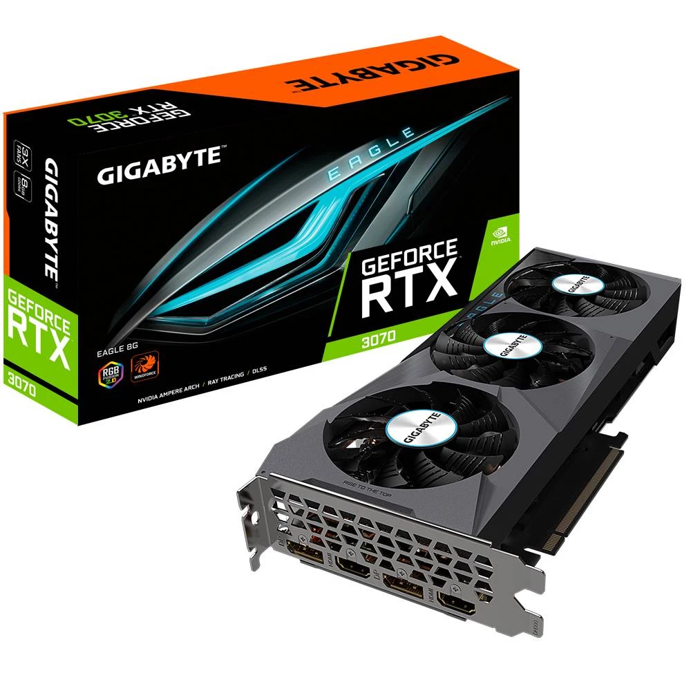 Gigabyte GeForce RTX 3070 EAGLE 8G (rev. 2.0) GeForce RTX 3070 8 GB GDDR6 256 bita 7680 x 4320 piksela PCI Express x16 4.0 Gigabyte grafička kartica  RTX 3070  8 GB    PCIe 4.0 x16 slika