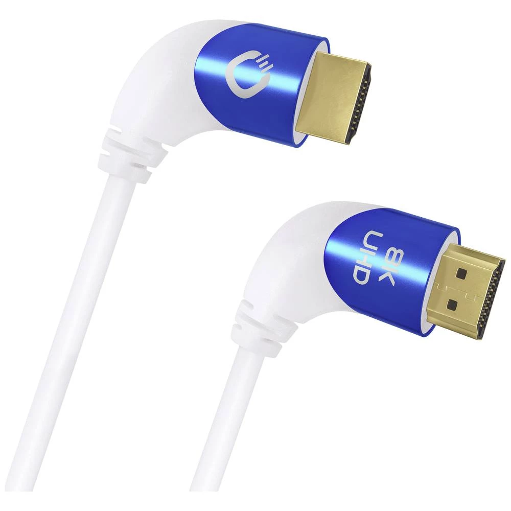 Oehlbach HDMI priključni kabel HDMI A utikač, HDMI A utikač 3.00 m bijela D1C42548 Ultra HD (8K), 90° nagnuto ulijevo, trostruko zaštićen HDMI kabel slika