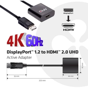 DisplayPort Adapter [1x Muški konektor DisplayPort - 1x Ženski konektor HDMI] Crna club3D slika