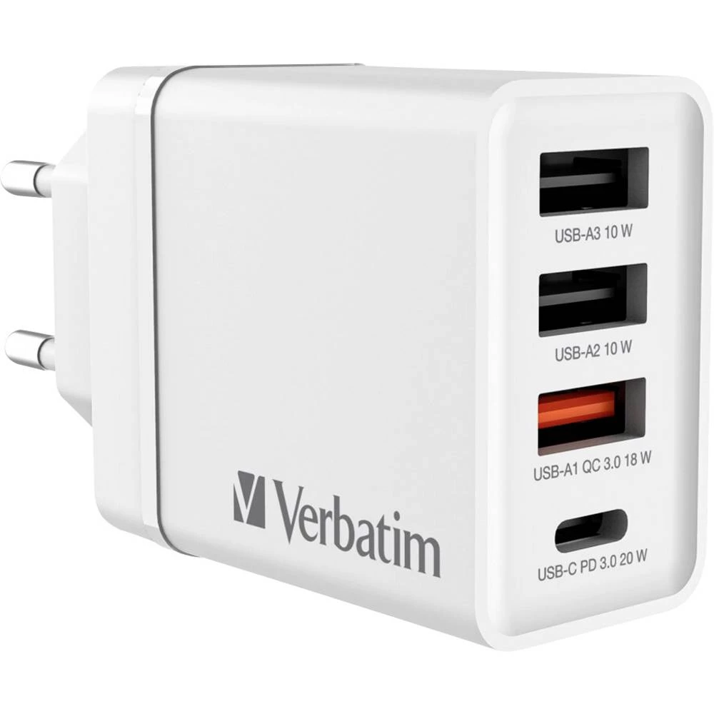 Verbatim CHR-30EU2 USB punjač 30 W 3x USB-A, 1x USB-C® Power Delivery, QC 3.0, Power Delivery 3.0 bijela slika