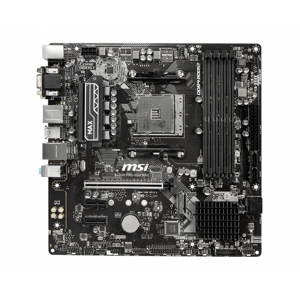 MSI B450M PRO-VDH Max, AMD, Socket AM4, AMD Athlon, AMD Ryzen™ 3, 2. generacija AMD Ryzen™ 3, 3. generacija AMD Ryzen™ 3, AMD..., Socket AM4, DDR4-SDRAM, 64 GB MSI B450M PRO-VDH Max matična ploča B... slika