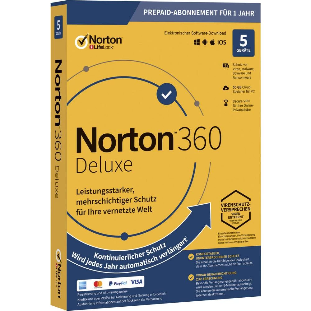 Norton Life Lock Norton™ 360 Deluxe 50GB GE 1 USER 5 DEVICE 12MO godišnja licenca, 5 licenci Windows, mac os, android an slika
