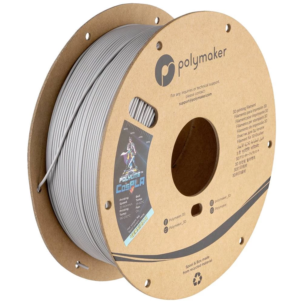 Polymaker PA05006 CosPLA Version A 3D pisač filament PLA dobro prianjanje boje, lako se brusi 1.75 mm 1000 g siva PolyLi slika