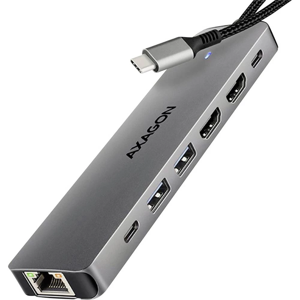 AXAGON AXAGON HMC-7HX2 USB-Hub, 2x USB-A, 1x USB-C, 2x HDMI 2.0, 1x RJ45, 100 W PD USB kombinirani hub slika
