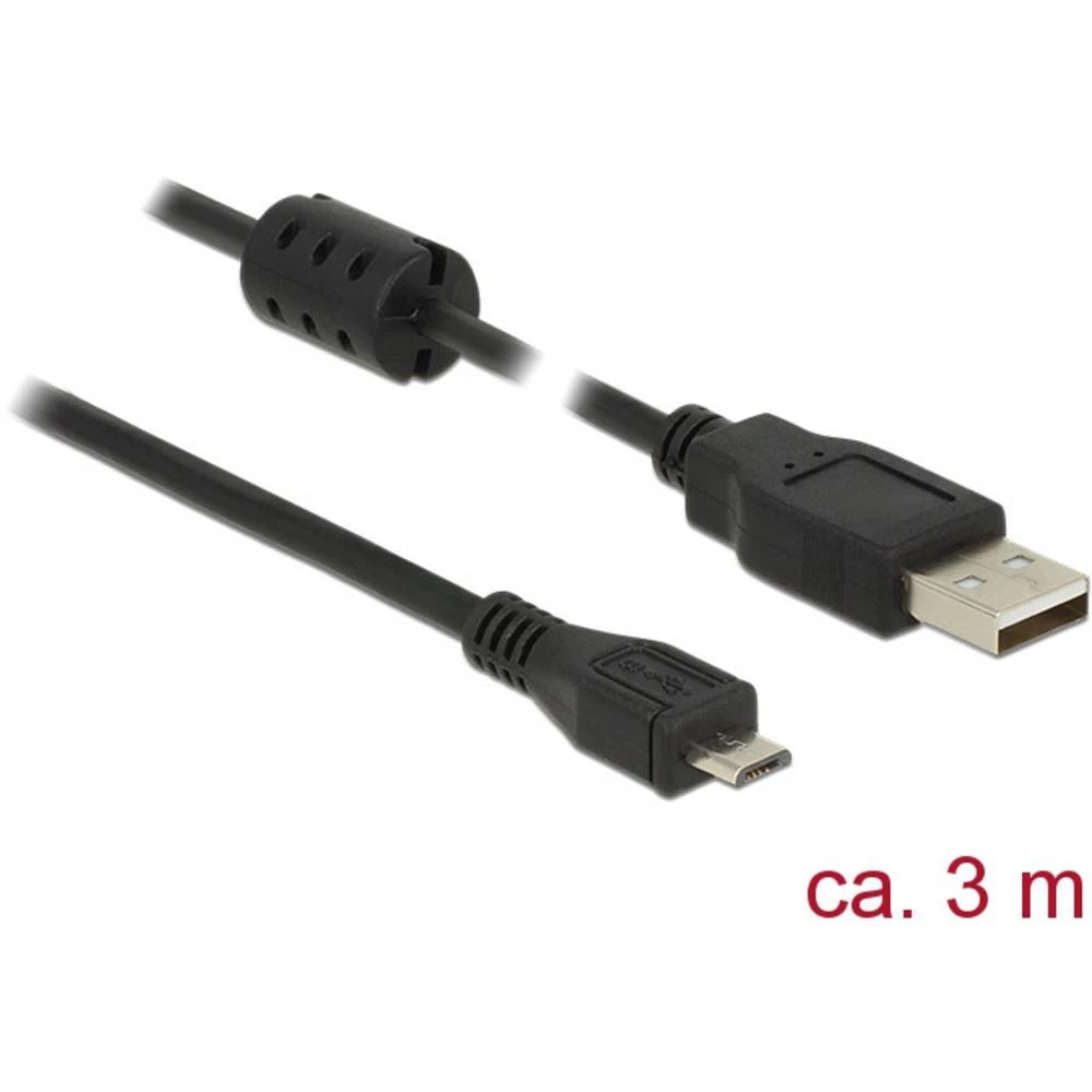 Delock USB kabel USB 2.0 USB-A utikač, USB-Micro-B utikač 3.00 m crna s feritnom jezgrom slika