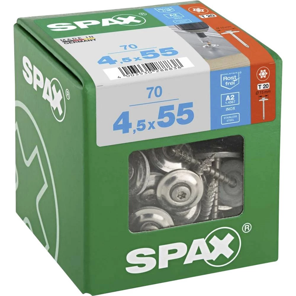 SPAX 4587000450556 limarski vijak 4.5 mm 55 mm T-STAR plus nehrđajući čelik A2 70 kom. slika