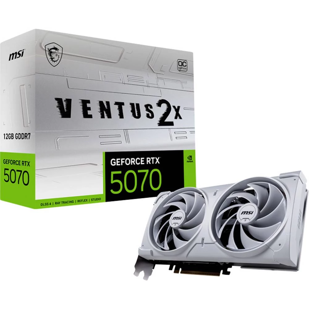 MSI grafička kartica Nvidia GeForce RTX 5070 GeForce RTX5070 VENTUS 2X OC White 12 GB GDDR7 RAM PCIe x16 HDMI® 2.1, Disp slika
