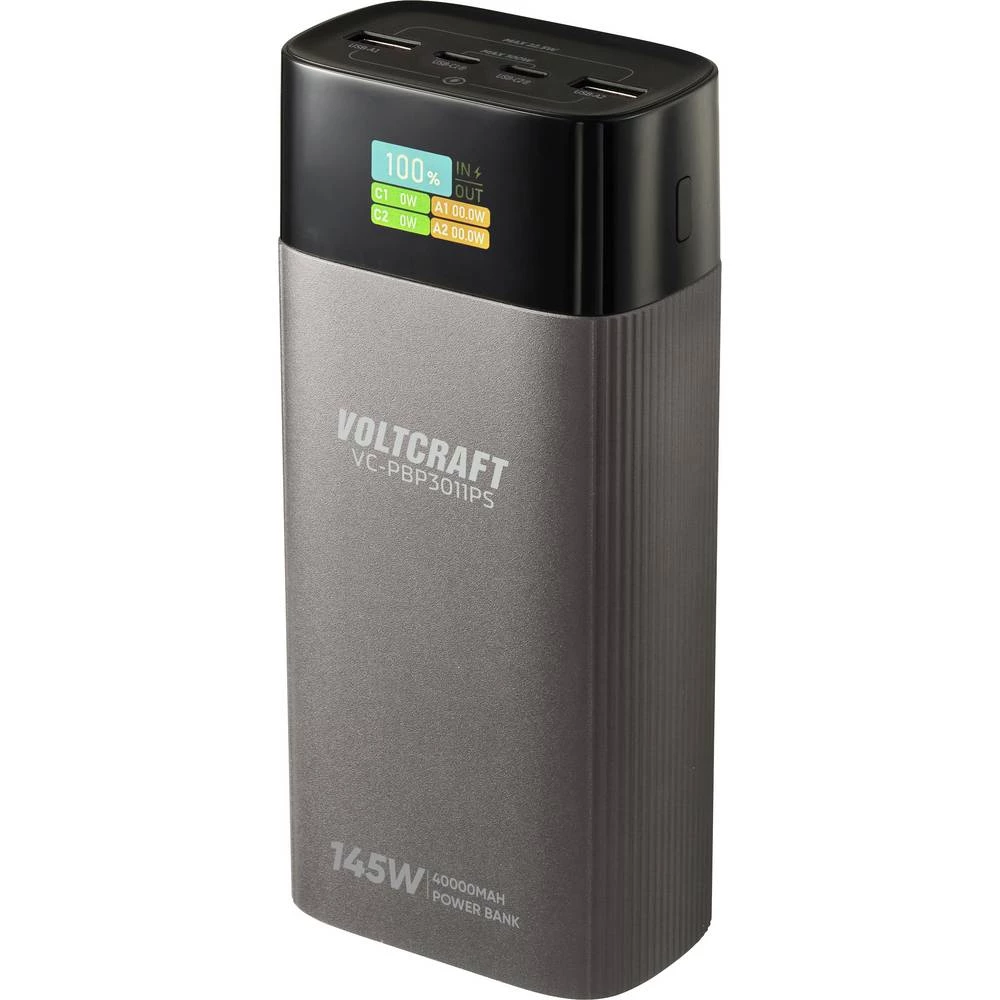 VOLTCRAFT VC-PBP3011PS powerbank (rezervna baterija) 40000 mAh Power Delivery 3.0 LiFe srebrna (mat) prikaz statusa slika