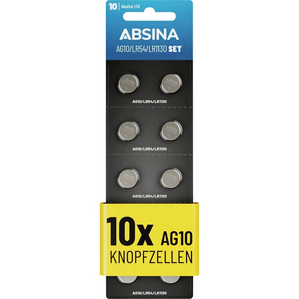 Absina gumbasta baterija AG 10 1.5 V 10 kom. alkalno-manganov slika