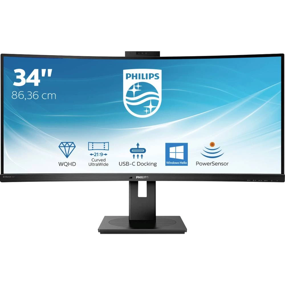 Philips 346P1CRH LCD zaslon 86.4 cm (34 palac) Energetska učinkovitost 2021 G (A - G) 3440 x 1440 piksel WQHD 4 ms RJ45, utičnica za slušalice VA LED slika