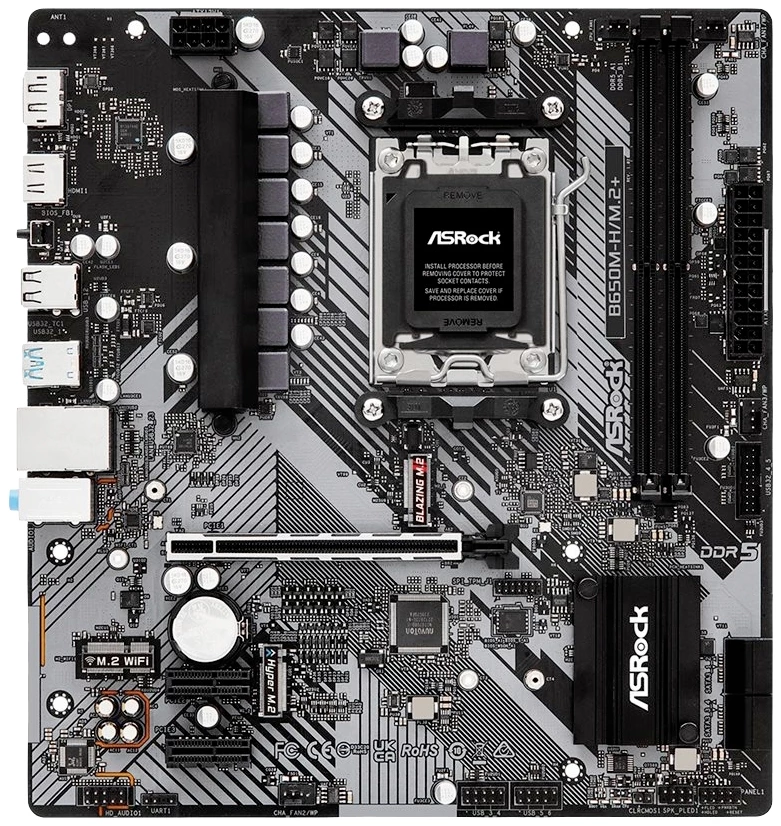 ASRock B650M-H/M.2+ matična ploča Baza #####AMD AM5 Faktor oblika (detalji) Micro-ATX Set čipova matične ploče AMD® B650 slika