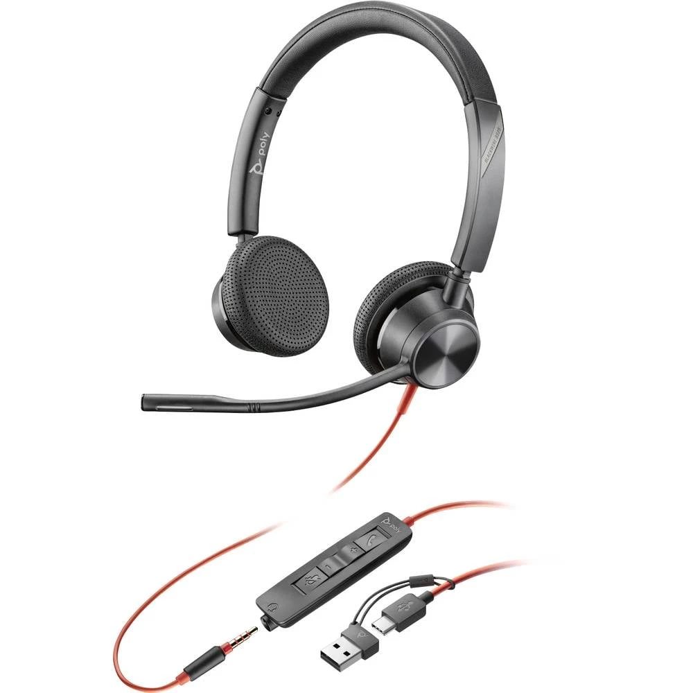 HP Poly Blackwire C3325 računalo  On Ear Headset žičani stereo crna smanjivanje šuma mikrofona slušalice s mikrofonom, k slika