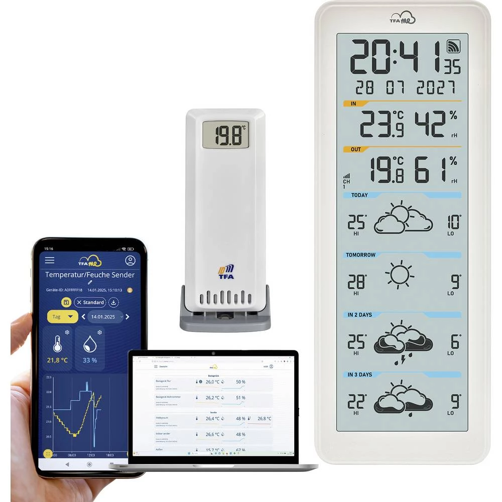 TFA Dostmann TFA.me ID-06 35.8108.02 WLAN-vremenska stanica Predviđanje za 4 dana Broj senzora maks. 50 kom. slika