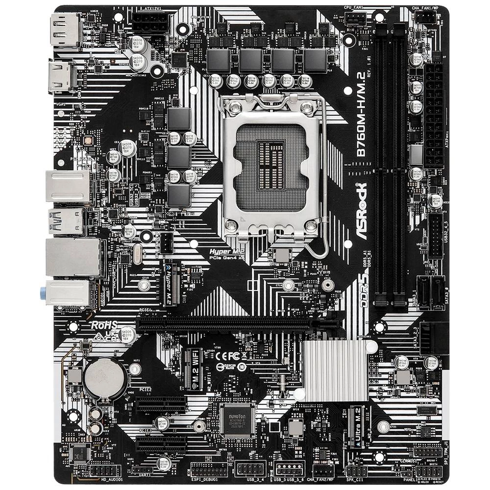 ASRock B760M-H/M.2 matična ploča Baza Intel® 1700 Faktor oblika (detalji) Micro-ATX Set čipova matične ploče Intel® B760 slika