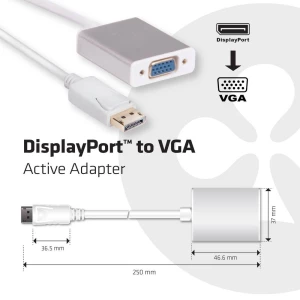 DisplayPort Adapter [1x Muški konektor DisplayPort - 1x Ženski konektor VGA] Bijela club3D slika